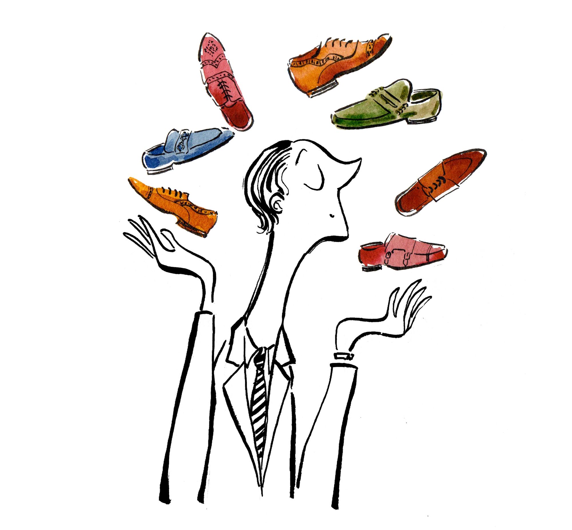 Hands drawing a shoe in profile